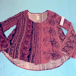 O’NEILL button down blouse floral paisley stripes oversized high low NEW size S